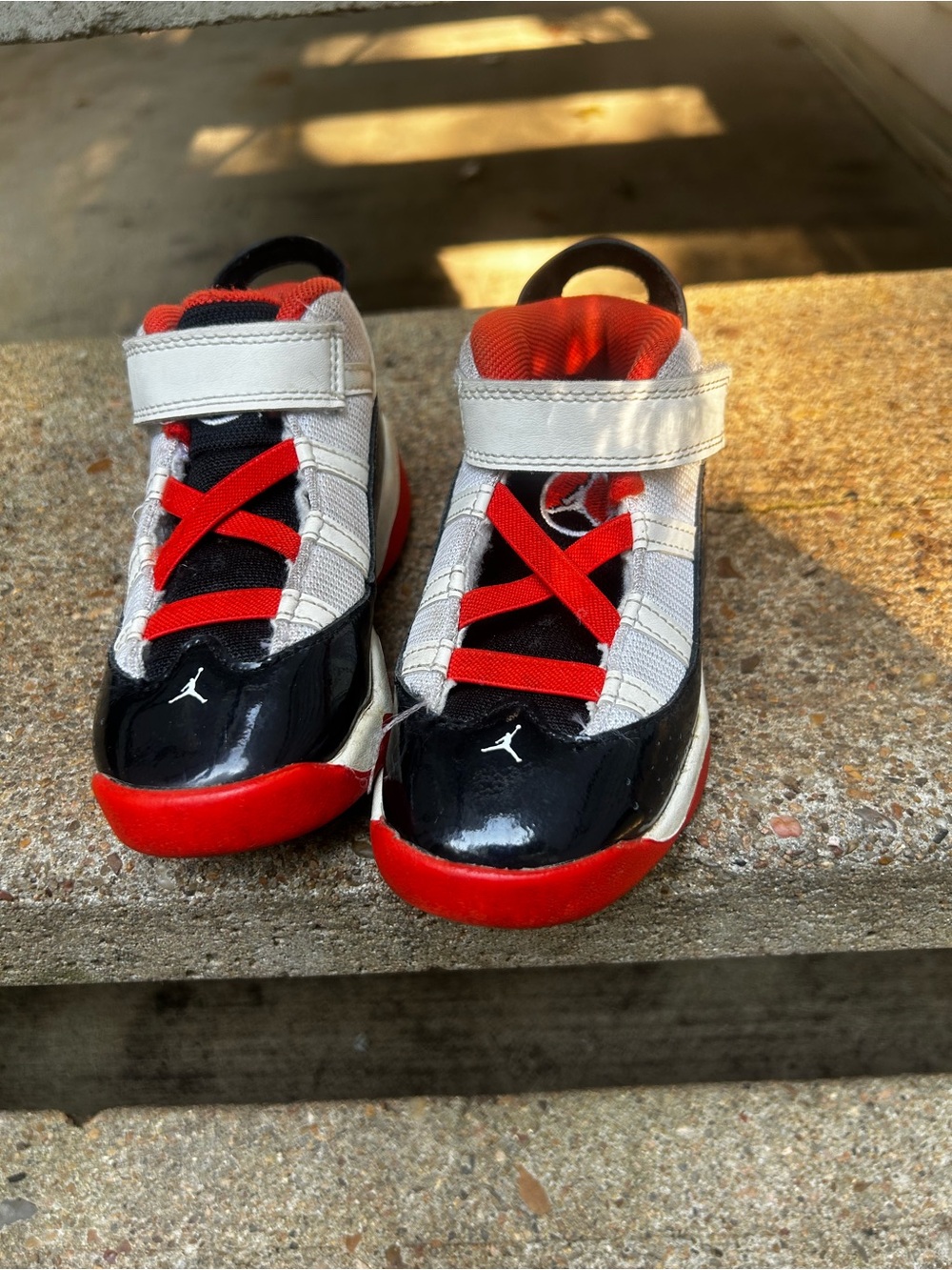 Jordan Kids Black, Red & White Sneakers with Hook-and-Loop Strap
